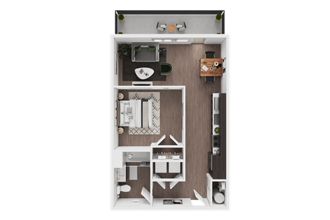 Floor plan for 1 bed, 1 bath, 600 sqft
